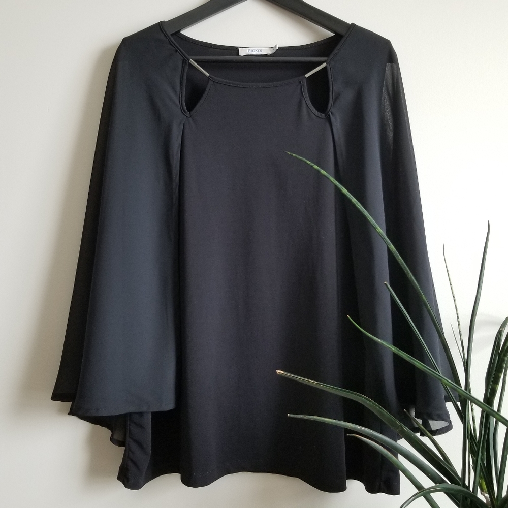 Women's Black Cutout Sleeve Top